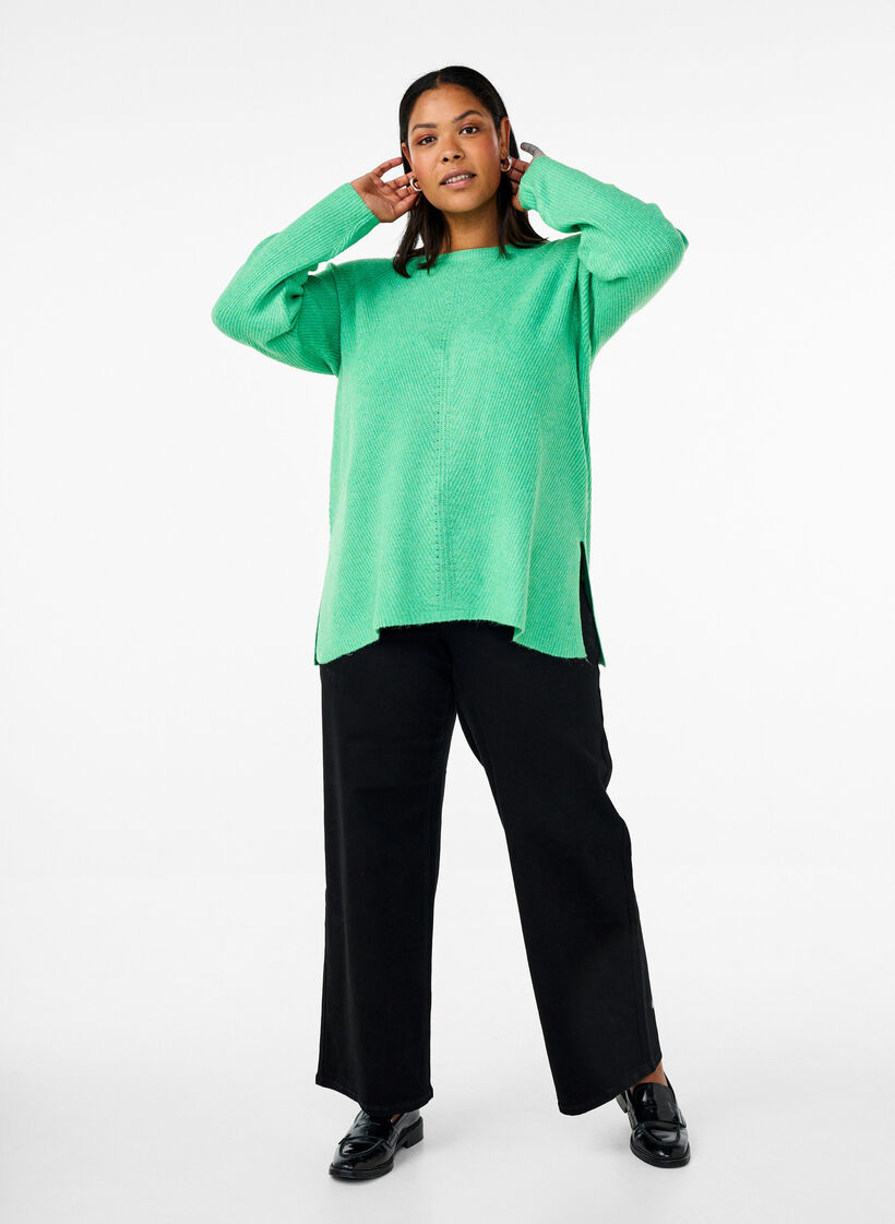 Strikket bluse med rund hals, Light G. Green Mel., Model image number 2