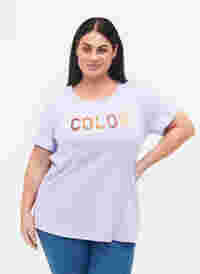 T-skjorte i bomull med trykk, Lavender COLOR, Model