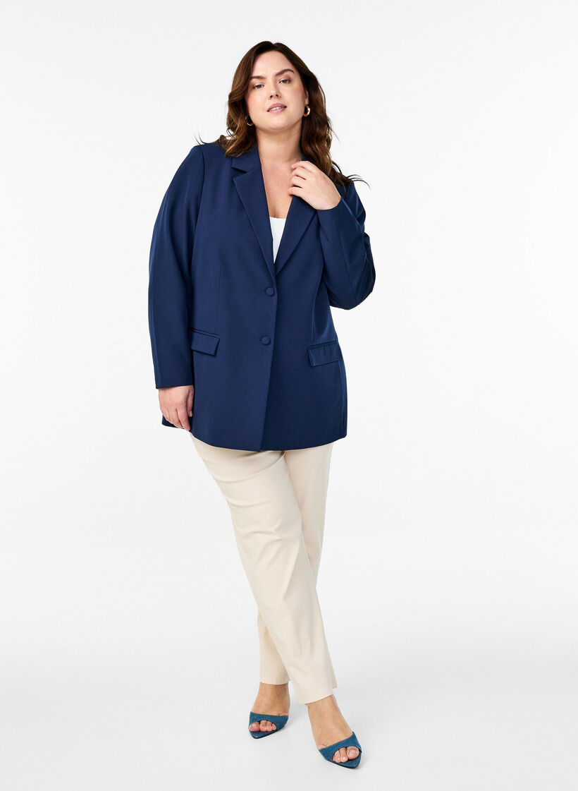 Klassisk blazer med knappelukking, Bl&aring;, Model image number 1