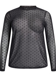 Bluse med mesh og prikker, Svart