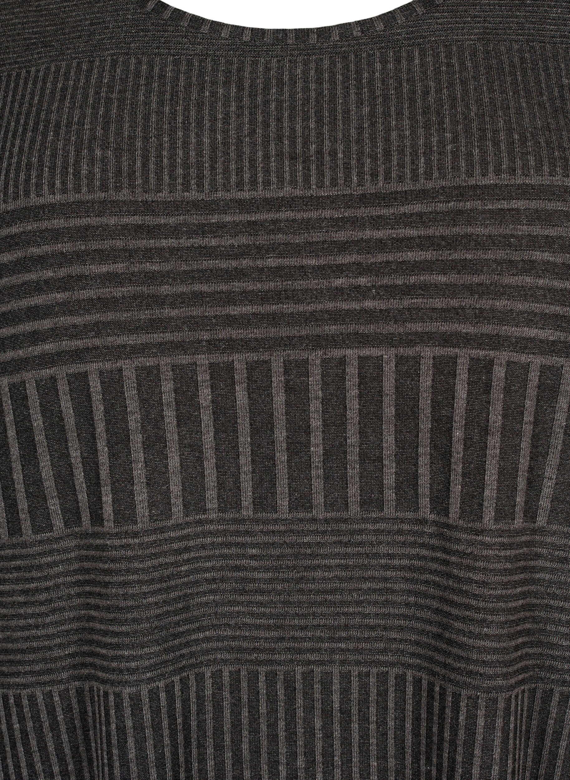 Zizzi Kjole med 3/4-lange ermer og stripem&oslash;nster, Dark Grey M&eacute;lange, Packshot image number 2