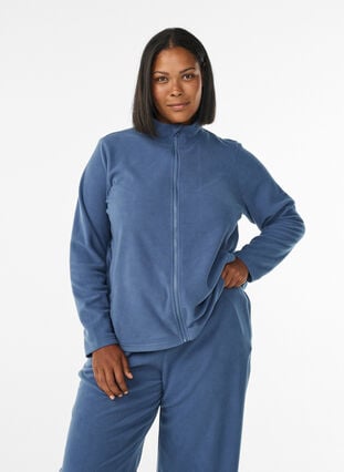 Zizzi Fleecetopp med glidelås og høy krage, Blå, Model image number 0
