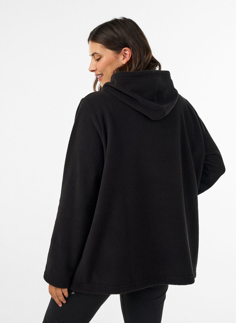 Fleece hettegenser med h&oslash;y hals og brodert tekst, Svart, Model image number 2