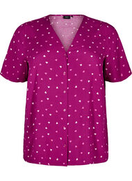 Nattbluse i viskose med hjerteprint, Boysenberry w. Heart
