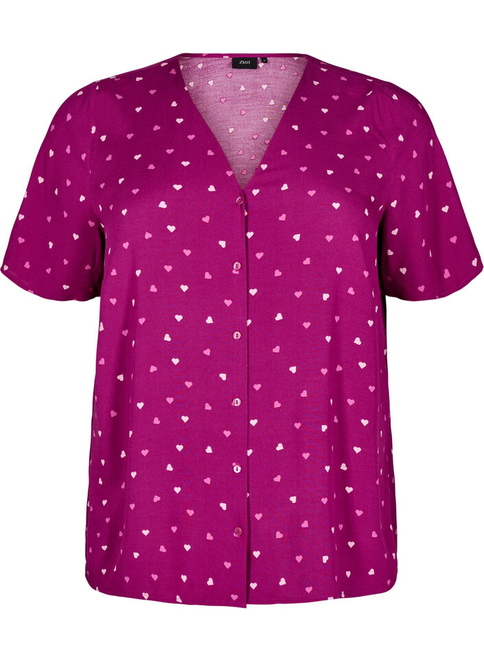 Nattbluse i viskose med hjerteprint, Rød, Packshot image number 0