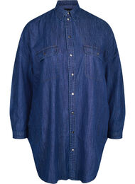 Oversized denimskjorte med lommer, Dark blue denim