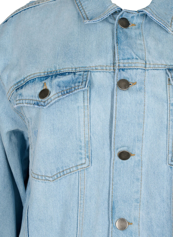 Løs denimjakke med slitte detaljer, Light blue denim, Packshot image number 2