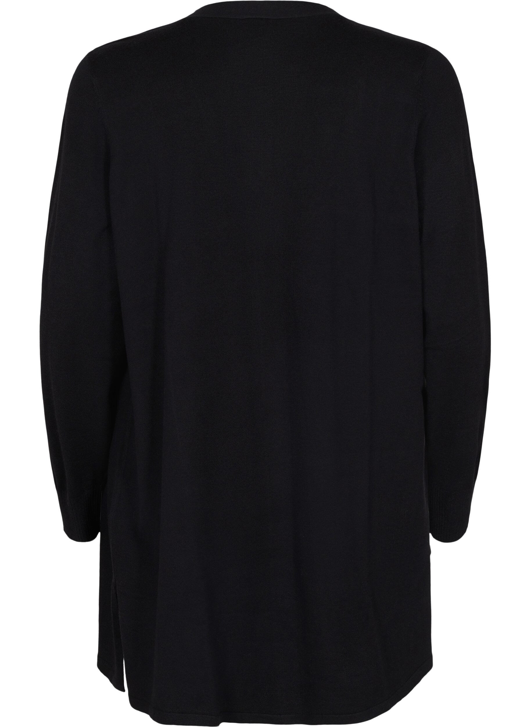 Zizzi Strikket cardigan med splitt og ribbekanter, Black, Packshot image number 1