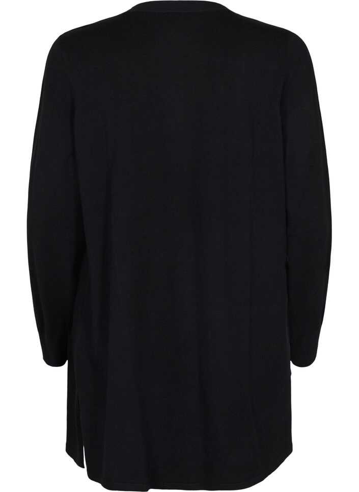 Strikket cardigan med splitt og ribbekanter, Black, Packshot image number 1