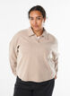 Jerseybluse med krage og V-hals, Beige, Model image number 0