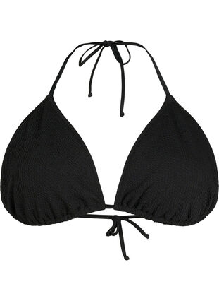 Trekantet bikini-BH med kreppstruktur, Black, Packshot image number 0