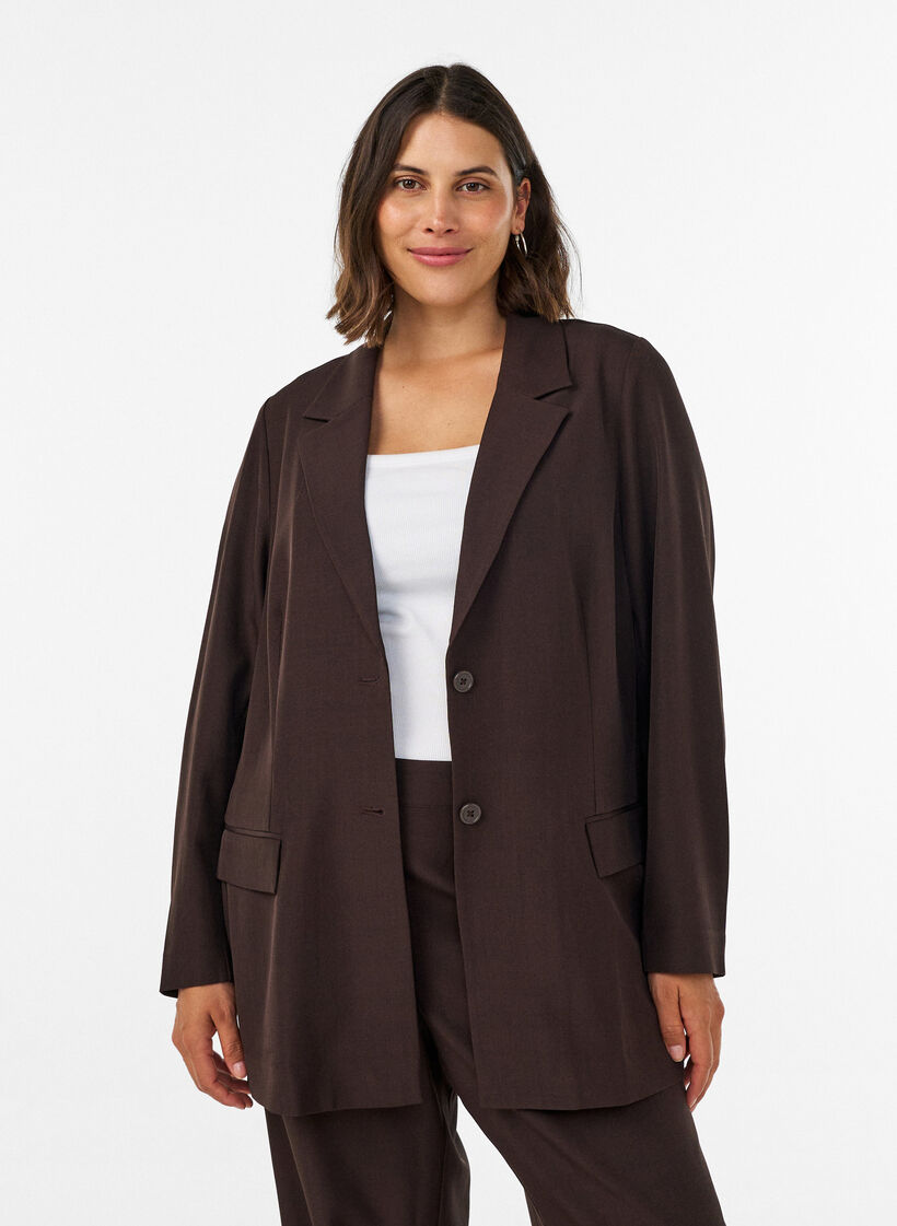 Blazer med lommer og splitter, Brun, Model image number 0