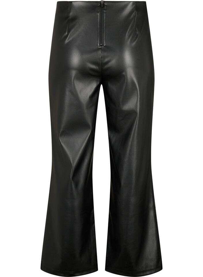 Imitert skinnbukse med brede ben, Black, Packshot image number 1