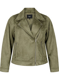 Bikerjakke i imitert semsket skinn, Dusty Olive