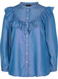 Langermet skjorte med volanger i lyocell (TENCEL™), Blue denim