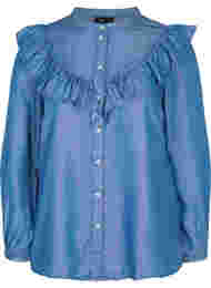 Langermet skjorte med volanger i lyocell (TENCEL™), Blue denim