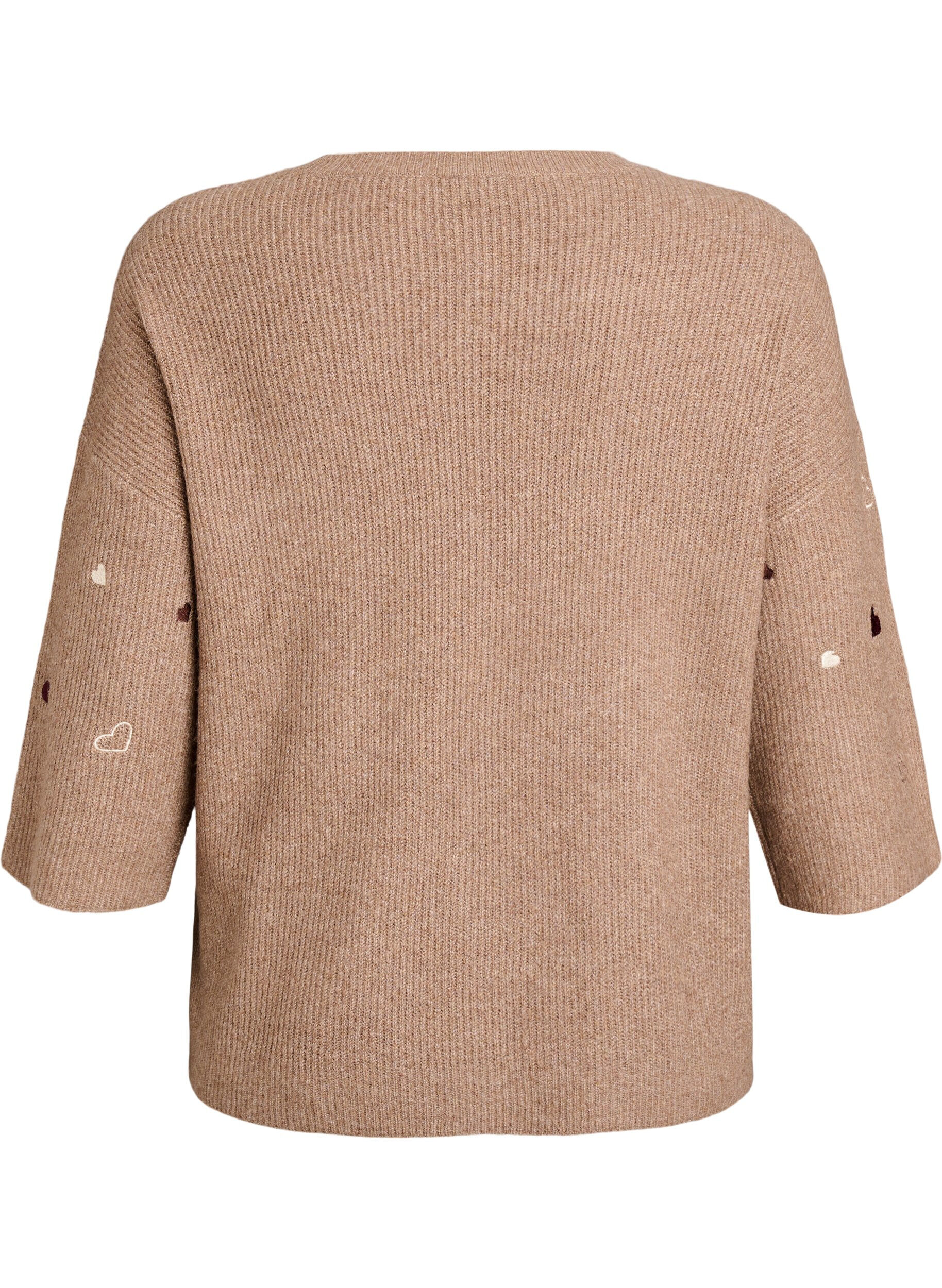 ZizziGenser med hjerter og 3/4 ermer, Brun, Packshot image number 1