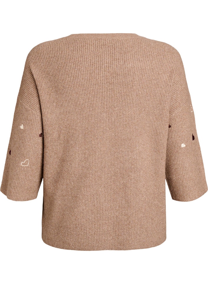 Genser med hjerter og 3/4 ermer, Brun, Packshot image number 1
