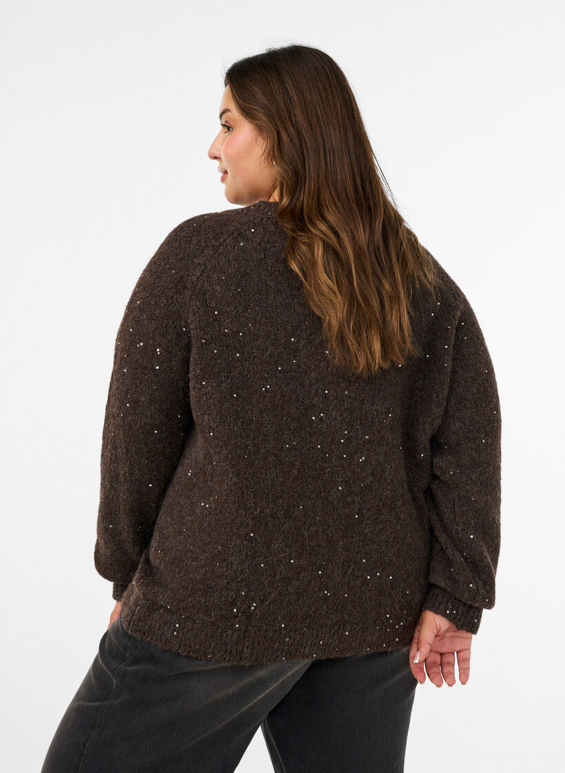 Cardigan med paljetter og knapper, Brun, Model image number 2