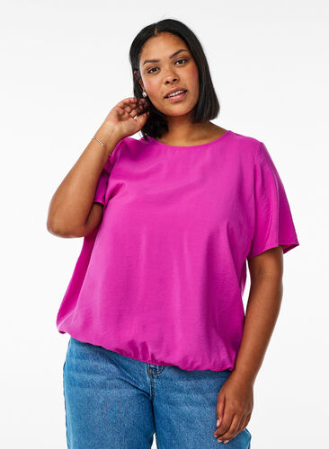 Zizzi Kortermet bluse med elastisk fold, Rosa, Model image number 0