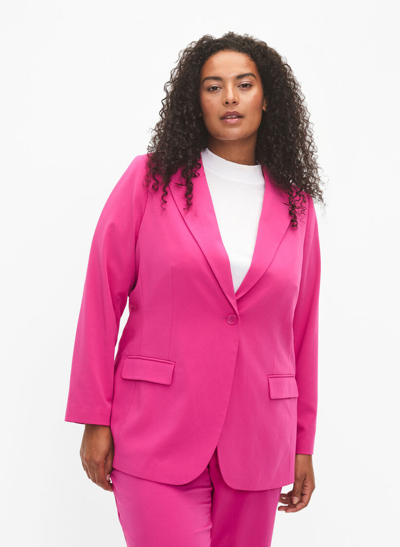 Klassisk blazer med lommer, Festival Fuchsia, Model image number 0