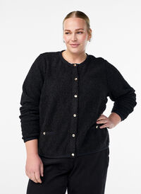 Teddy cardigan med gullfargede knapper, Svart Teddy cardigan med gullfargede knapper, Svart, Model