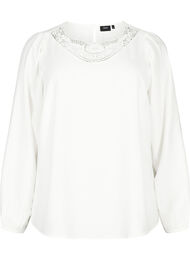Bluse i viskose med heklede detaljer, Bright White