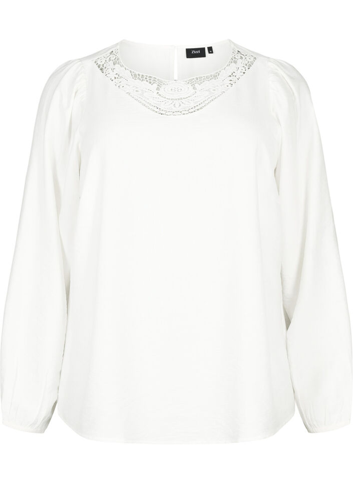Bluse i viskose med heklede detaljer, Bright White, Packshot image number 0