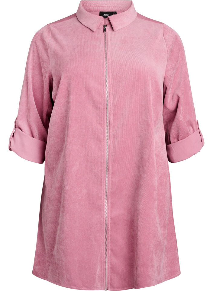 Cordkjole med glidel&aring;s og 3/4-ermer, Rosa, Packshot image number 0