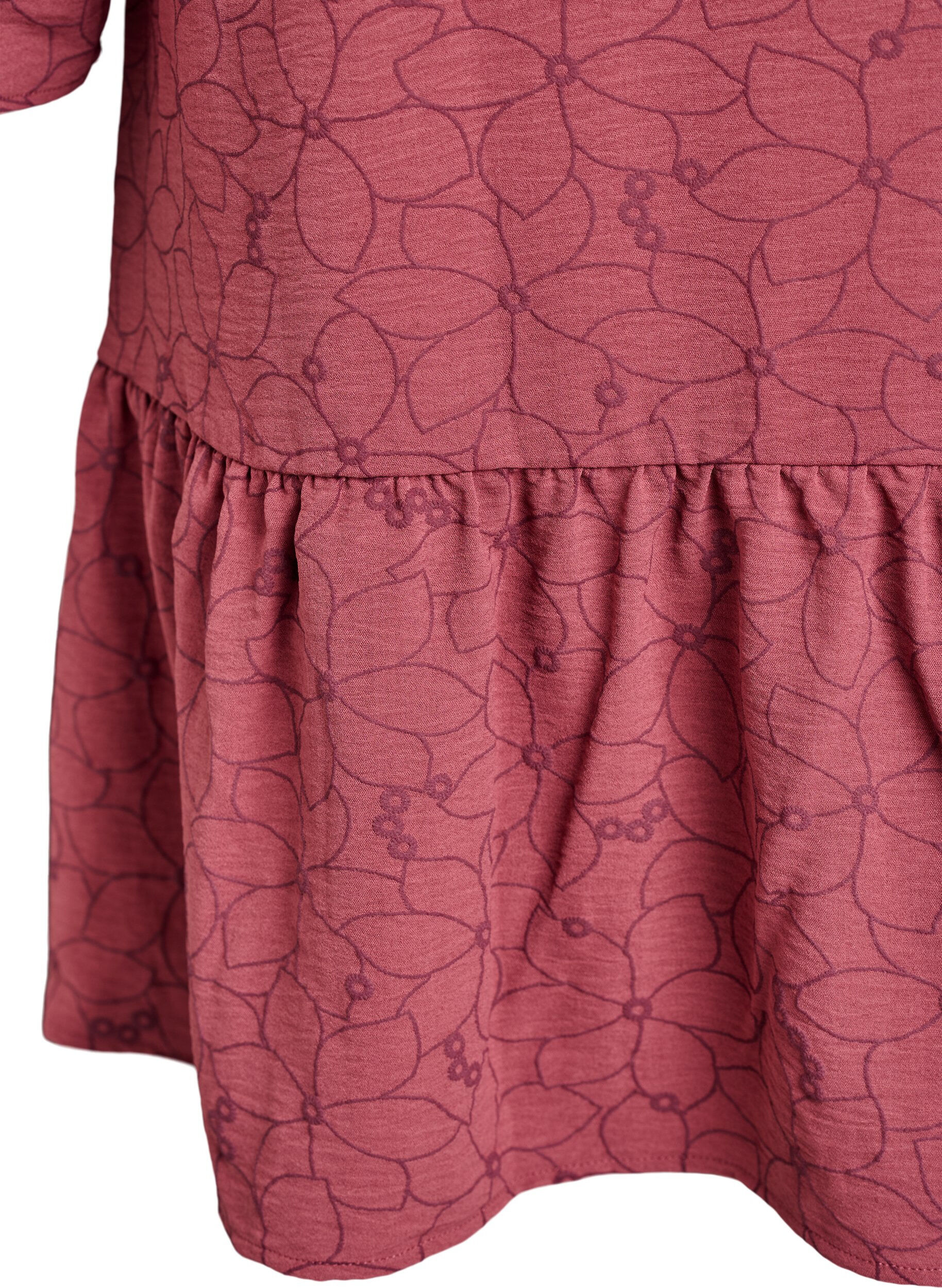 Zizzi Tunika med brodert blomster-m&oslash;nster og 3/4 ermer, Rosa, Packshot image number 3