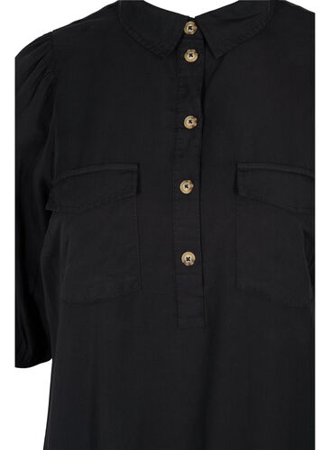 Kjole med volangkant og 3/4-ermer, Black, Packshot image number 2