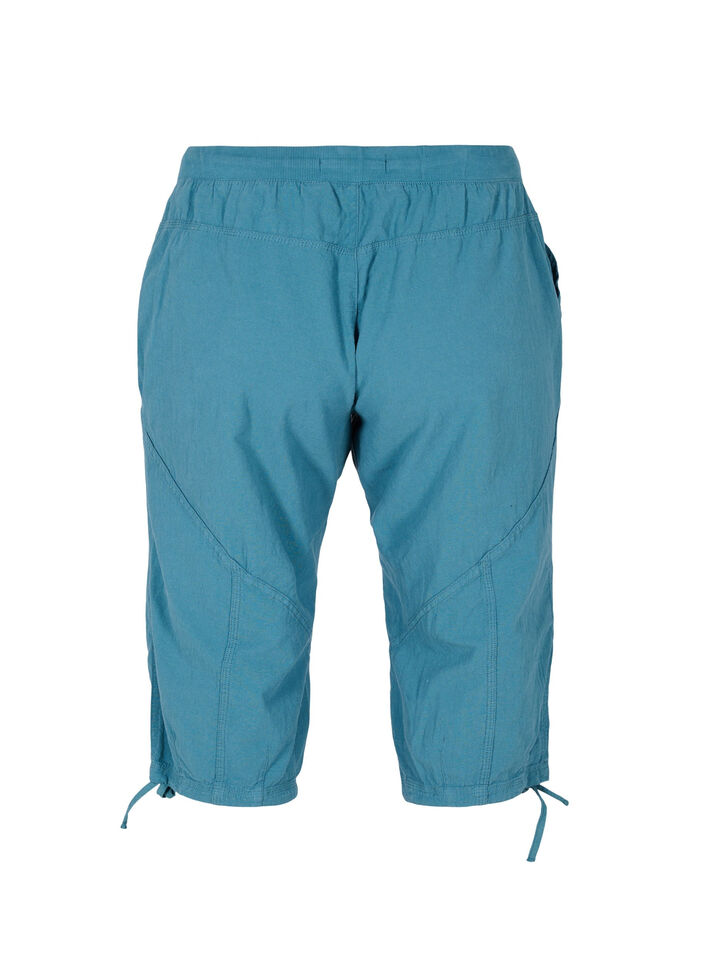 Løse capribukser i bomull, Blå, Packshot image number 1