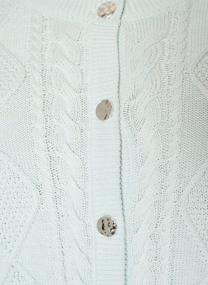 Kabelstrikket kardigan med dekorative knapper, Bl&aring;, Packshot image number 2