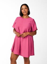 A-line kjole i viskose med korte ermer, Rosa A-line kjole i viskose med korte ermer, Rosa, Model