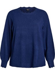 Strikkebluse med bølgete kanter, Peacoat Black Mel.