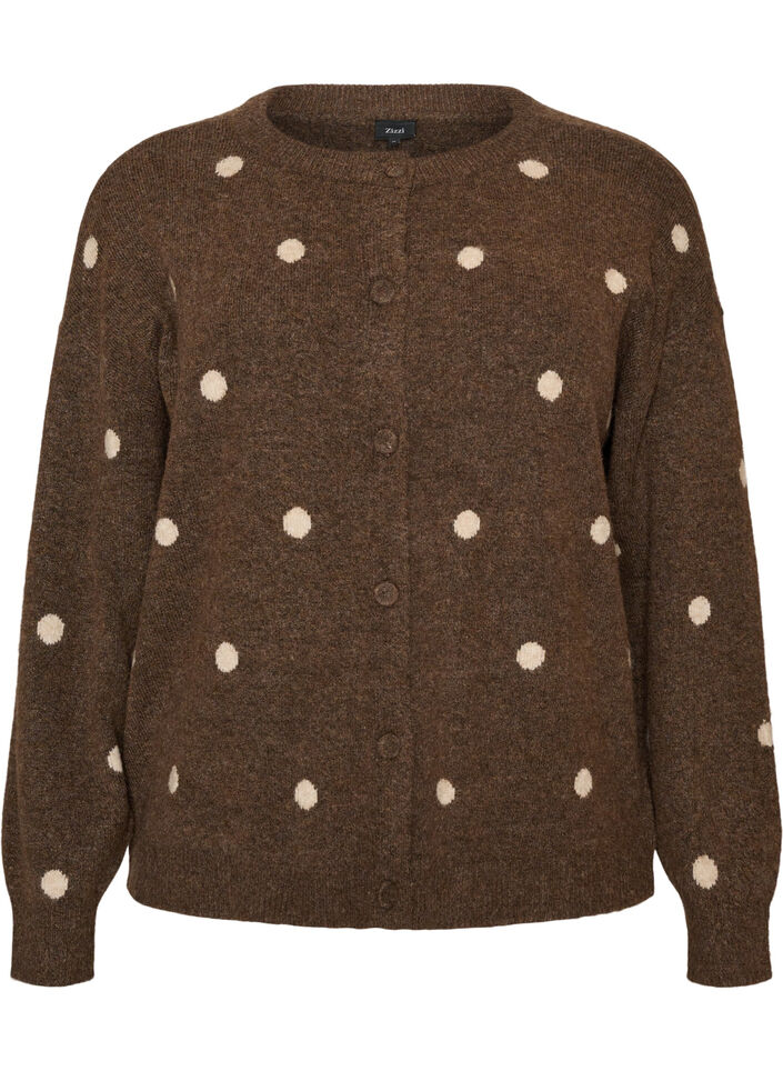 Cardigan med et prikkete m&oslash;nster, Brun, Packshot image number 0
