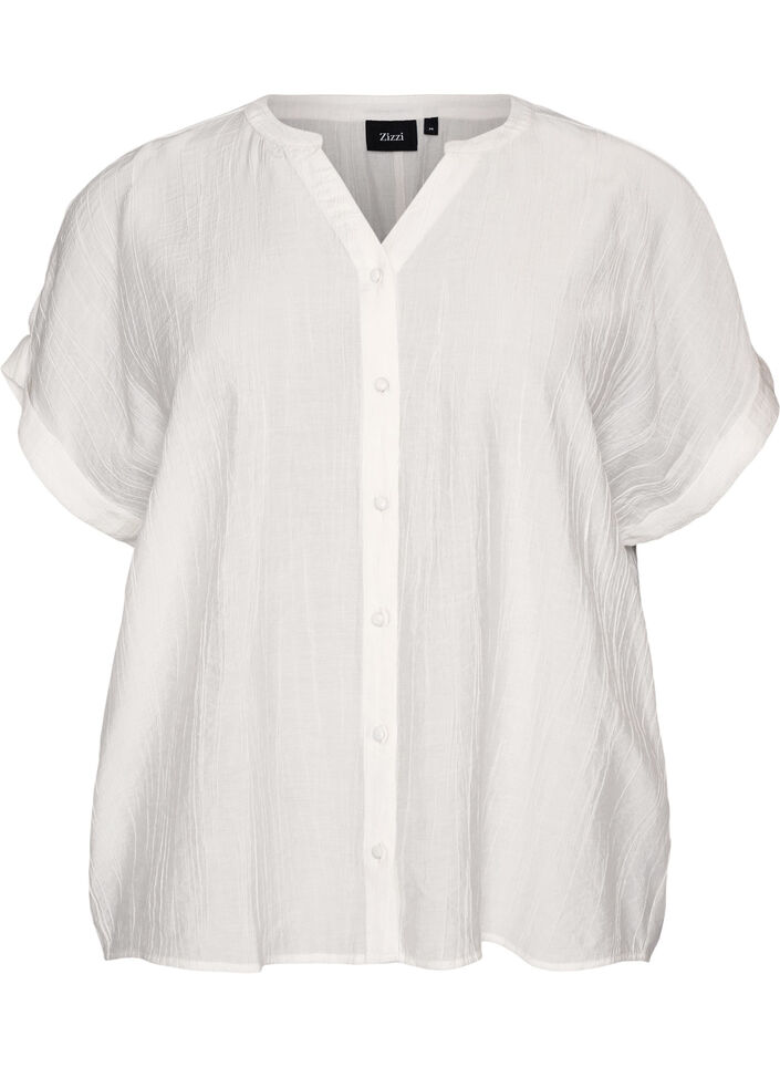 Viskosebluse med knapper og tekstur, Vanilje, Packshot image number 0