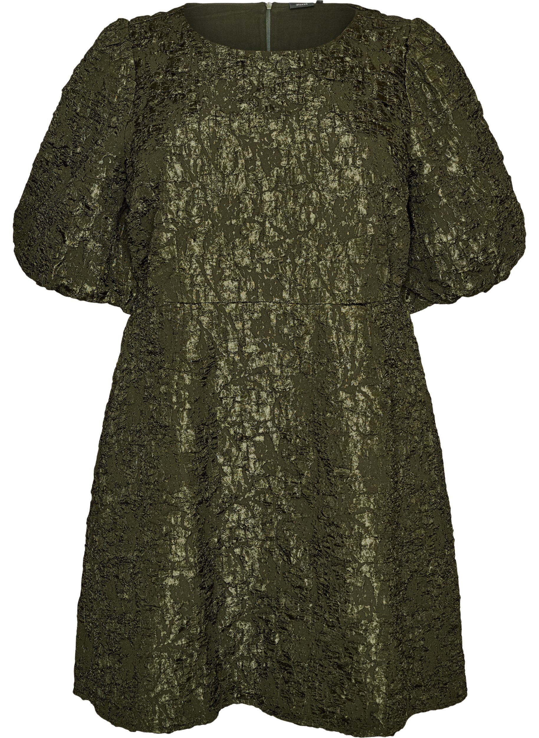Jacquard kjole med puffermer og A-linje