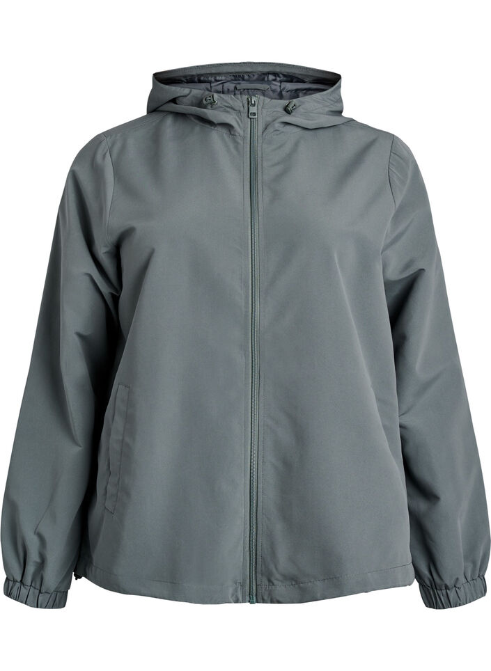 Lett jakke med hette og glidel&aring;s, Gr&oslash;nn, Packshot image number 0