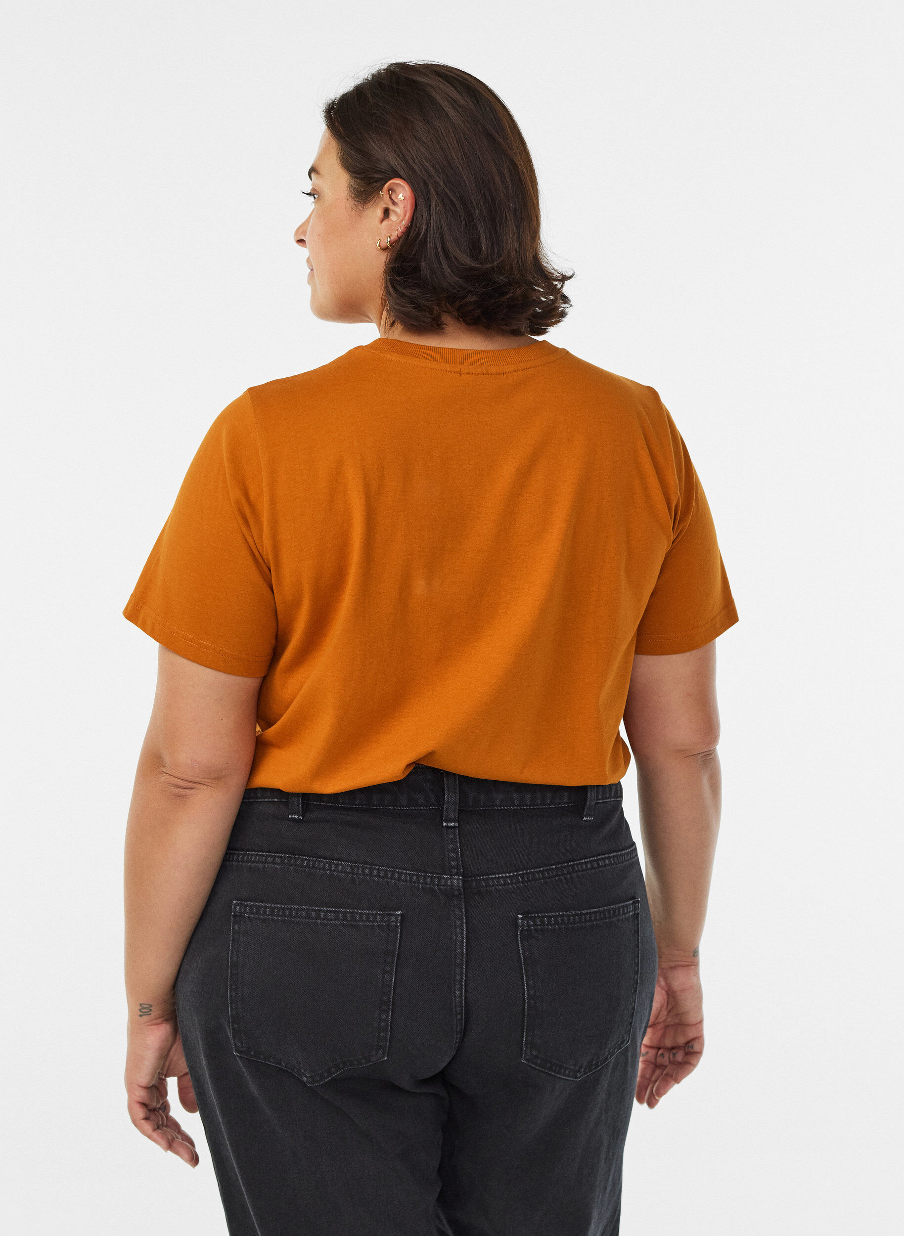 Zizzi Basic T-skjorte i bomull med rund hals, Orange, Model image number 2