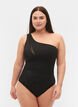 One-shoulder badedrakt med mesh, Black, Model image number 0