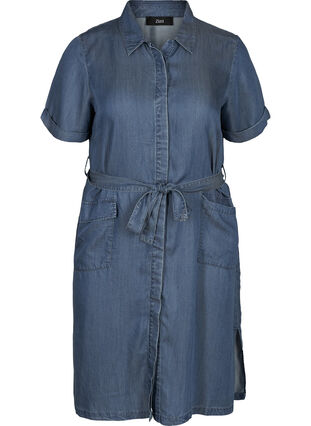 Kortermet kjole i lyocell, Blue denim , Packshot image number 0