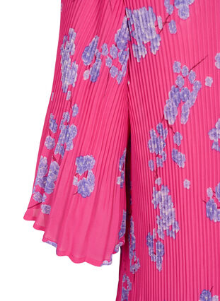 Blomstrete bluse i plissé, Beetroot Purple AOP, Packshot image number 3