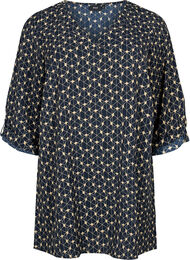 A-formet tunika med trykk, Blue Beige AOP