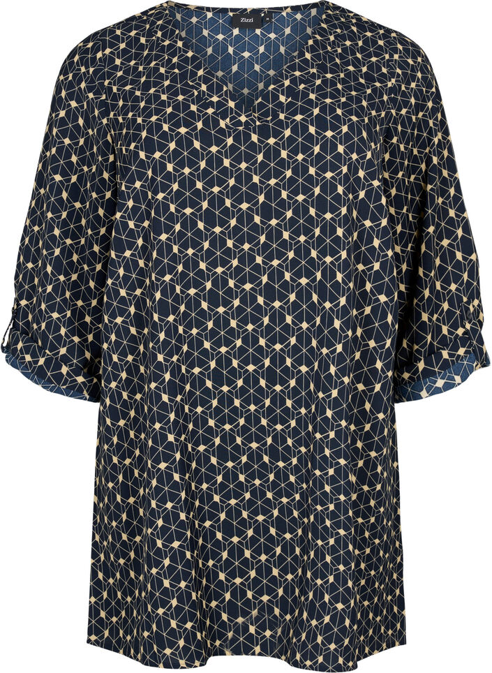 A-formet tunika med trykk, Blue Beige AOP, Packshot image number 0