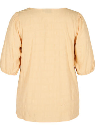 Rutete bluse med puffermer, Yellow Check, Packshot image number 1