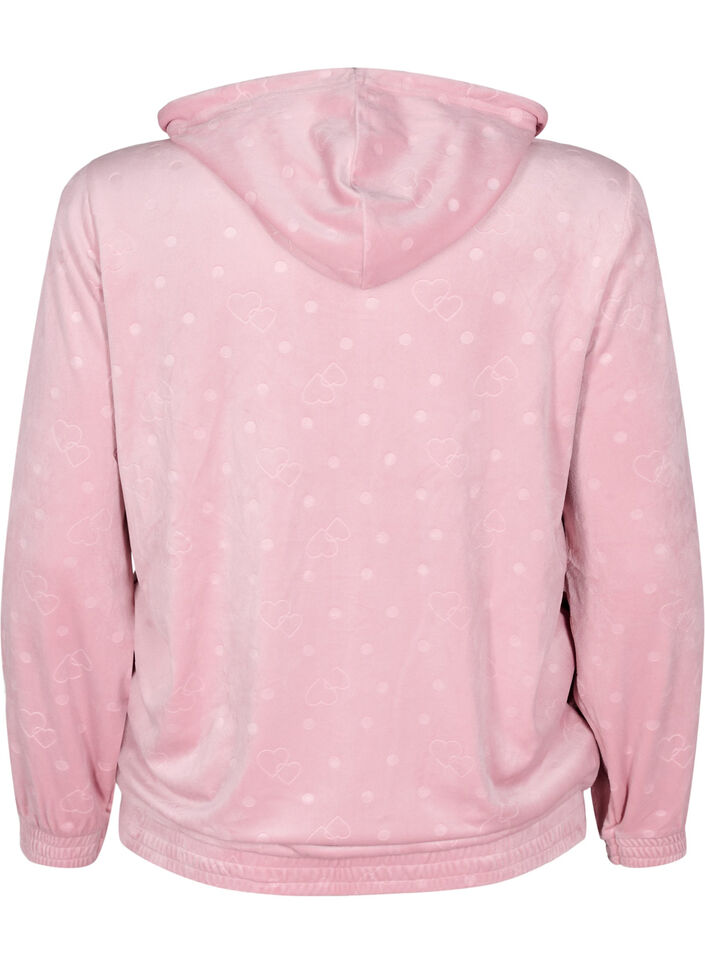 Velour cardigan med hette og lommer, Rosa, Packshot image number 1