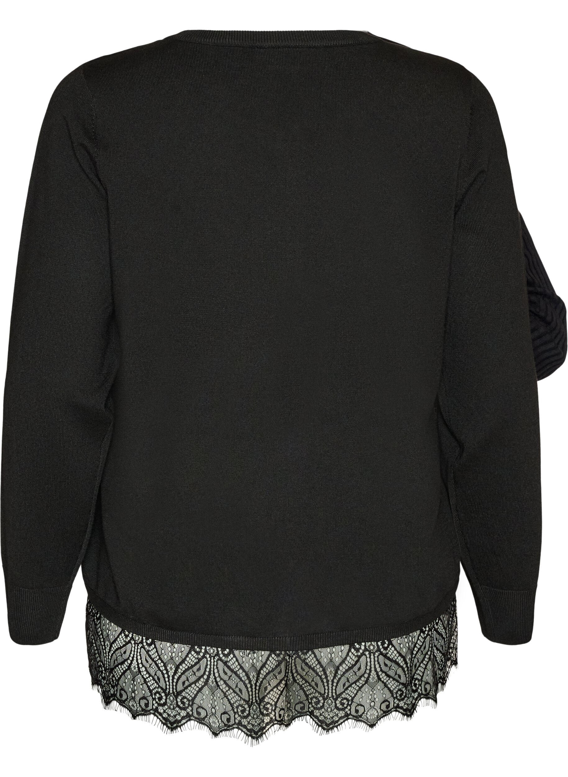 ZizziCardigan med bred blondekant, Svart, Packshot image number 1