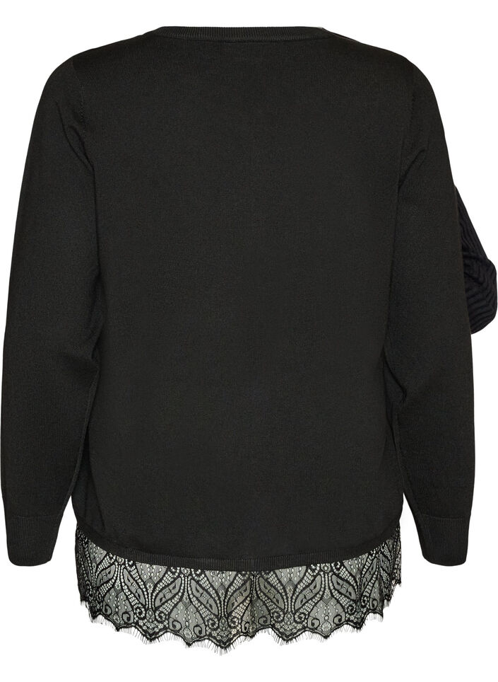 Cardigan med bred blondekant, Svart, Packshot image number 1