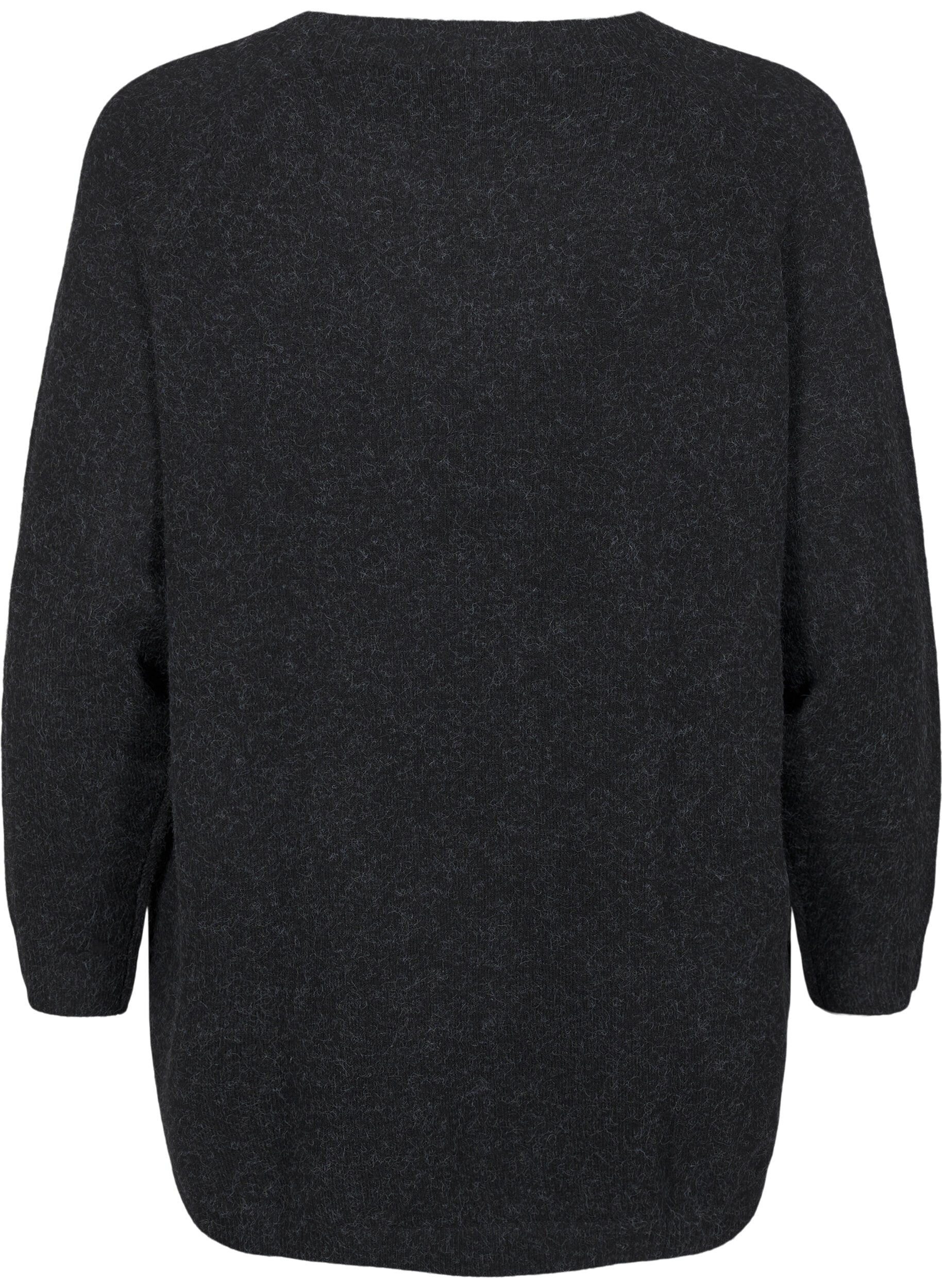 Zizzi Strikket bluse med perledetaljer, Dark Grey Melange, Packshot image number 1